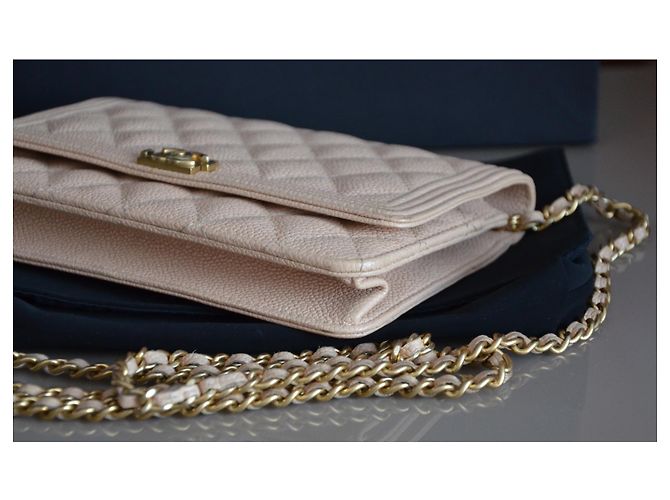 Wallet On Chain Borsa Chanel WOC Portafoglio su catena Beige Gold hardware - vista 7