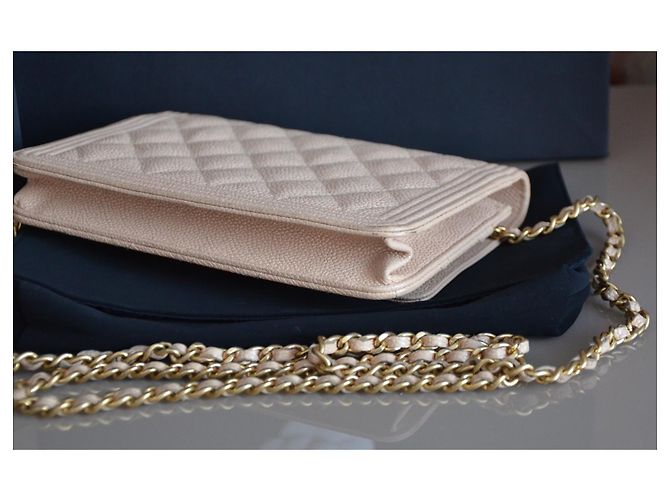 Wallet On Chain Borsa Chanel WOC Portafoglio su catena Beige Gold hardware - vista 8