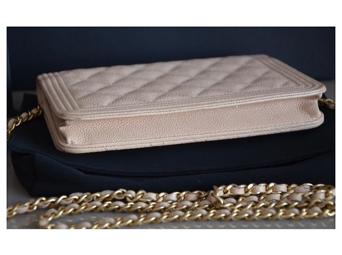 Wallet On Chain Borsa Chanel WOC Portafoglio su catena Beige Gold hardware - vista 9