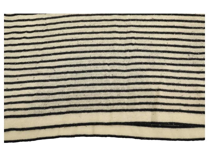 Stella Mc Cartney Stella McCartney Schwarz-weiß gestreifter Kaschmir-Strickpullover mit U-Boot-Ausschnitt. Top-Größe 44 Beige - Ansicht 10
