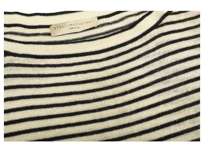 Stella Mc Cartney Stella McCartney Schwarz-weiß gestreifter Kaschmir-Strickpullover mit U-Boot-Ausschnitt. Top-Größe 44 Beige - Ansicht 3