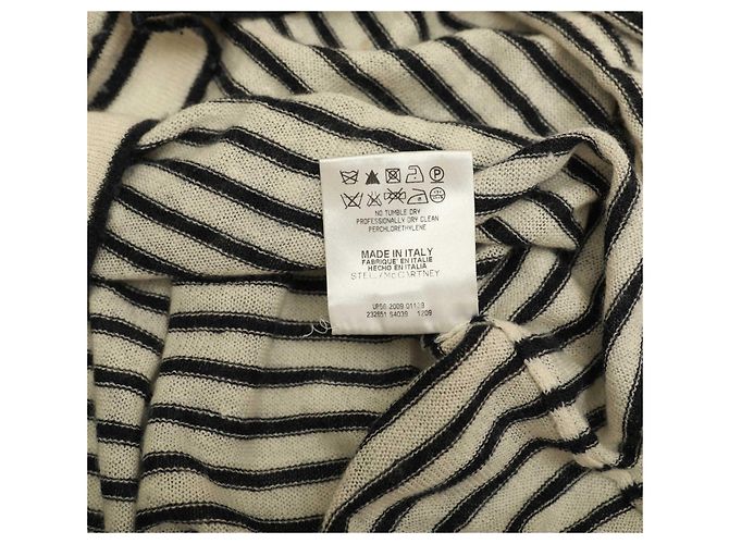 Stella Mc Cartney Stella McCartney Schwarz-weiß gestreifter Kaschmir-Strickpullover mit U-Boot-Ausschnitt. Top-Größe 44 Beige - Ansicht 4