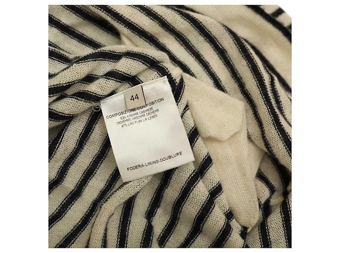 Stella Mc Cartney Stella McCartney Schwarz-weiß gestreifter Kaschmir-Strickpullover mit U-Boot-Ausschnitt. Top-Größe 44 Beige - Ansicht 5