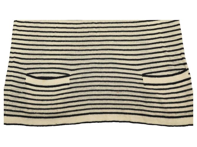 Stella Mc Cartney Stella McCartney Schwarz-weiß gestreifter Kaschmir-Strickpullover mit U-Boot-Ausschnitt. Top-Größe 44 Beige - Ansicht 6