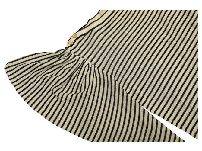 Stella Mc Cartney Stella McCartney Schwarz-weiß gestreifter Kaschmir-Strickpullover mit U-Boot-Ausschnitt. Top-Größe 44 Beige - Ansicht 9