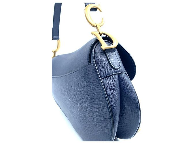 Borsa Dior Saddle blu navy in pelle - vista 3