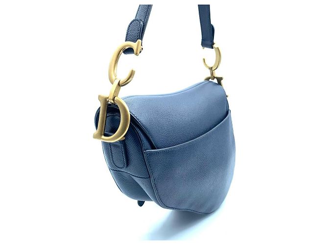 Borsa Dior Saddle blu navy in pelle - vista 4