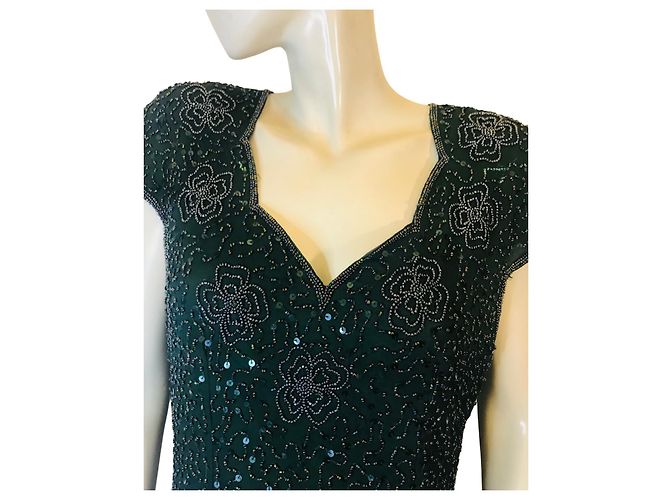 Autre Marque Kurzes Perlenkleid dunkelgrün - Ansicht 2
