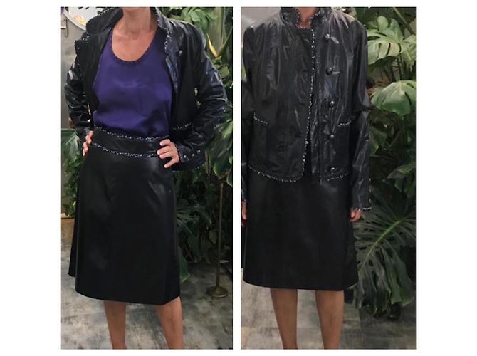 Chanel Traje de tweed de cuero poco común Azul marino Azul oscuro - vista 12