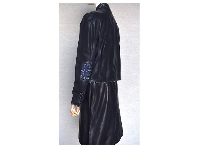 Chanel Traje de tweed de cuero poco común Azul marino Azul oscuro - vista 14