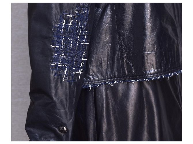 Chanel Traje de tweed de cuero poco común Azul marino Azul oscuro - vista 6