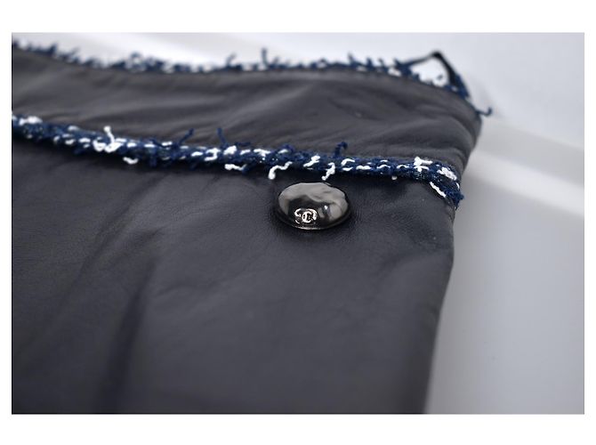 Chanel Traje de tweed de cuero poco común Azul marino Azul oscuro - vista 8