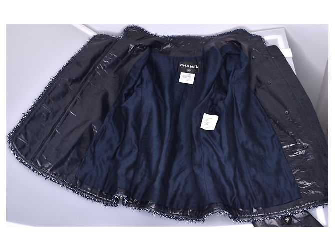 Chanel Traje de tweed de cuero poco común Azul marino Azul oscuro - vista 9