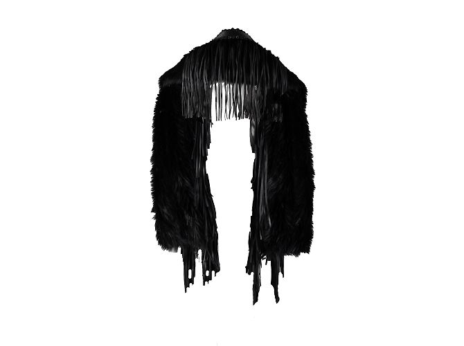 Autre Marque Faux-Fur-Schal mit Lederfransen Schwarz - Ansicht 2