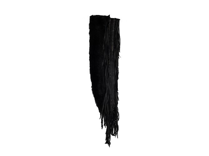 Autre Marque Faux-Fur-Schal mit Lederfransen Schwarz - Ansicht 3