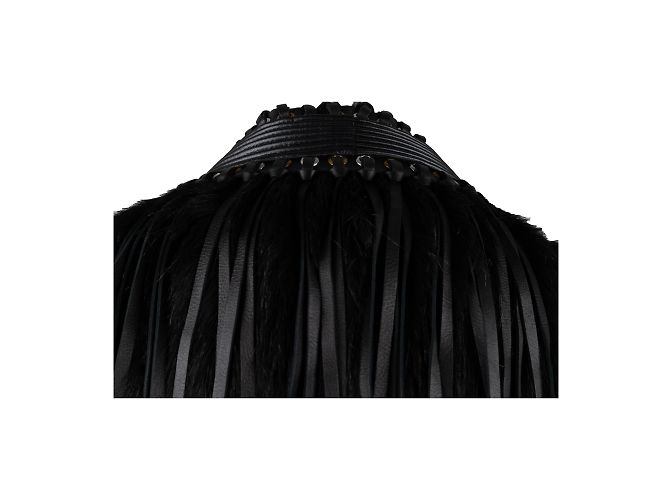 Autre Marque Faux-Fur-Schal mit Lederfransen Schwarz - Ansicht 4