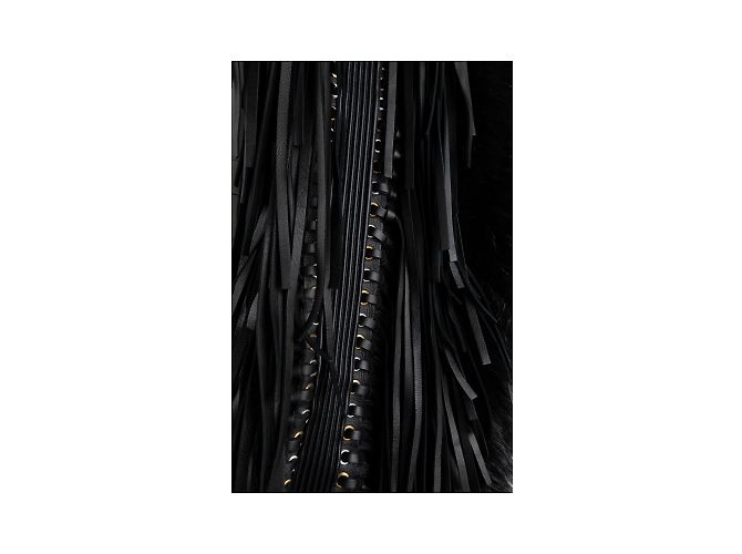 Autre Marque Faux-Fur-Schal mit Lederfransen Schwarz - Ansicht 5