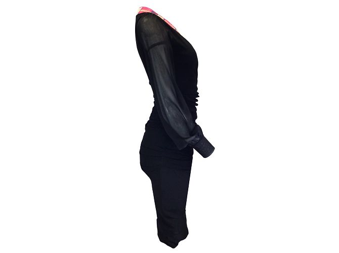 Fuzzi Preto / Vestido midi de malha rosa com mangas compridas e decote em V - vista 2