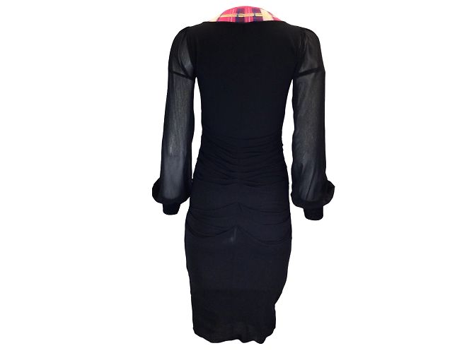 Fuzzi Preto / Vestido midi de malha rosa com mangas compridas e decote em V - vista 3