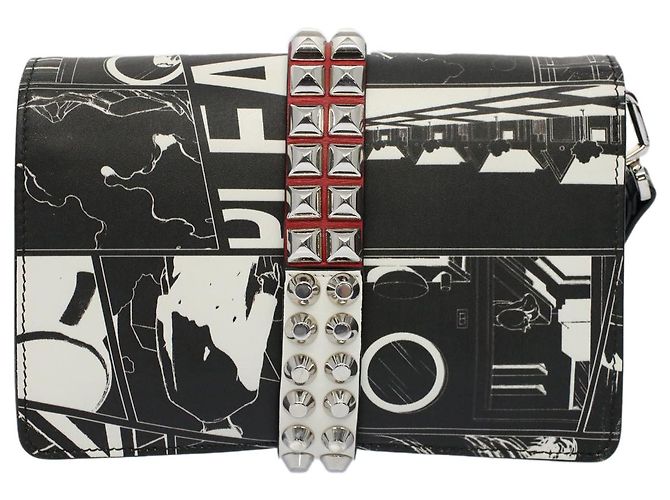 PRADA VITELLO COMICS Clutch Bag Leder Schwarz Weiß Auth 56942 - Ansicht 2