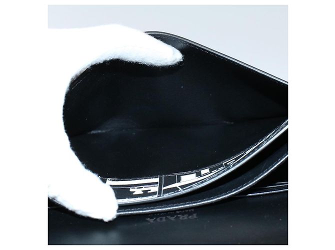 PRADA VITELLO COMICS Clutch Bag Leder Schwarz Weiß Auth 56942 - Ansicht 20