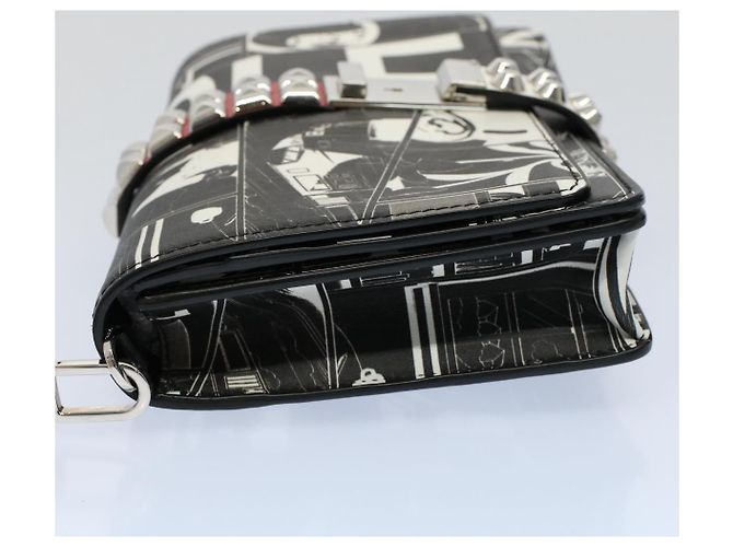PRADA VITELLO COMICS Clutch Bag Leder Schwarz Weiß Auth 56942 - Ansicht 3