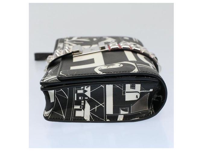 PRADA VITELLO COMICS Clutch Bag Leder Schwarz Weiß Auth 56942 - Ansicht 4