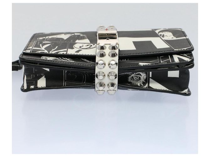 PRADA VITELLO COMICS Clutch Bag Leder Schwarz Weiß Auth 56942 - Ansicht 5