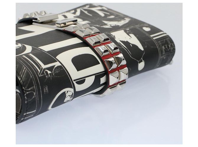 PRADA VITELLO COMICS Clutch Bag Leder Schwarz Weiß Auth 56942 - Ansicht 6