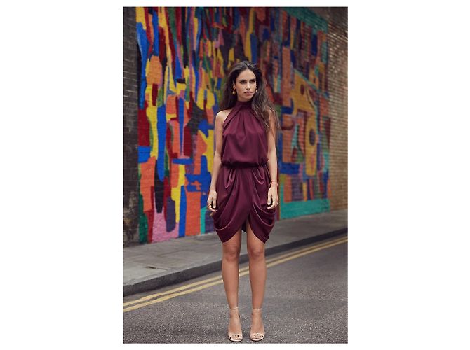 Autre Marque Monique Singh, Vestido drapeado burdeos Roja - vista 3