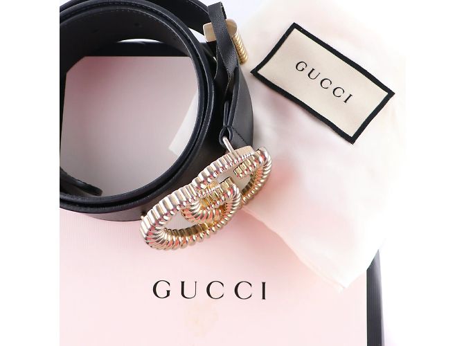 GUCCI - Cinto com fivela GG em couro liso preto (T85) - vista 9