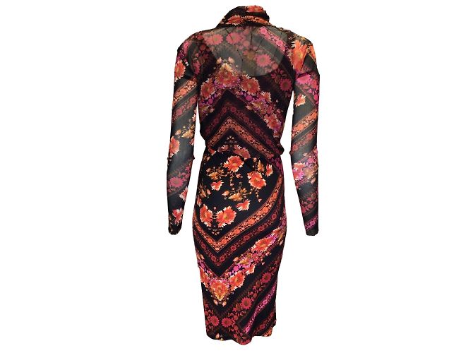 Fuzzi Noir / Robe midi fuchsia en maille et satin imprimé multi-fleurs Multicolore - vue 3