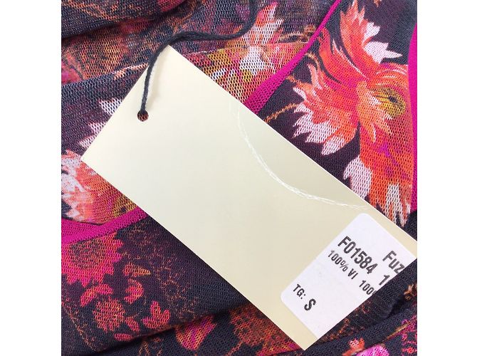 Fuzzi Noir / Robe midi fuchsia en maille et satin imprimé multi-fleurs Multicolore - vue 5