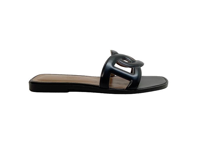 Hermès Sandali Hermes in pelle nera Aloha Slide Nero - vista 2