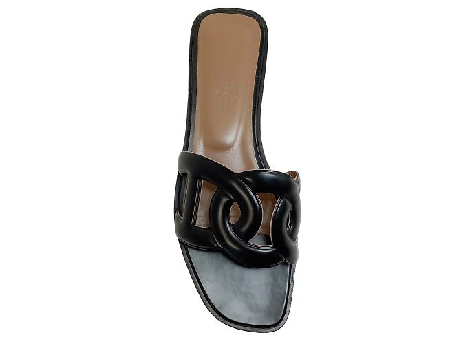 Hermès Sandali Hermes in pelle nera Aloha Slide Nero - vista 4