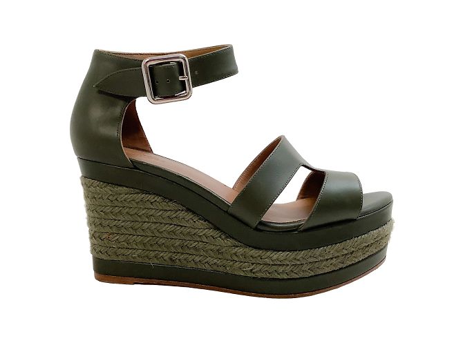 Hermès Hermes dunkelolivgrüne Espadrille-Keilsandalen - Ansicht 2