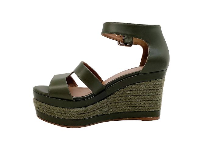 Hermès Hermes dunkelolivgrüne Espadrille-Keilsandalen - Ansicht 3
