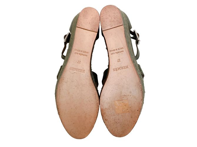 Hermès Hermes dunkelolivgrüne Espadrille-Keilsandalen - Ansicht 6