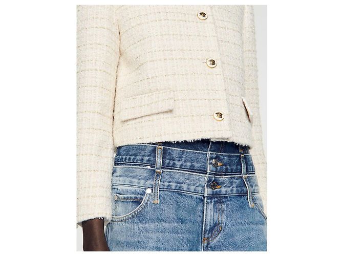 Sandro Tweed Blazer Ecru Gold Größe 42 Mehrfarben - Ansicht 3