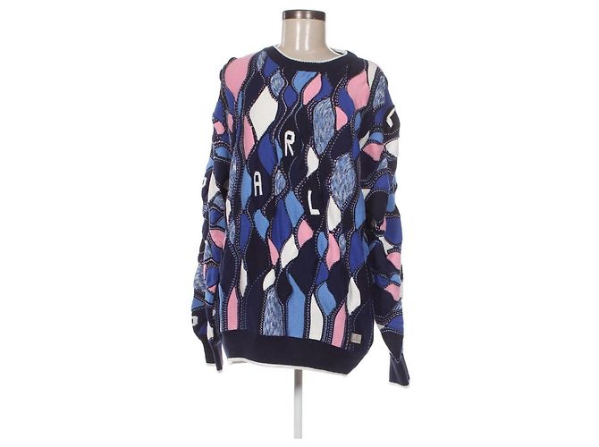 Autre Marque Carlo Colucci Rundhals Pullover Marine Royal Rosa XL Mehrfarben - Ansicht 2