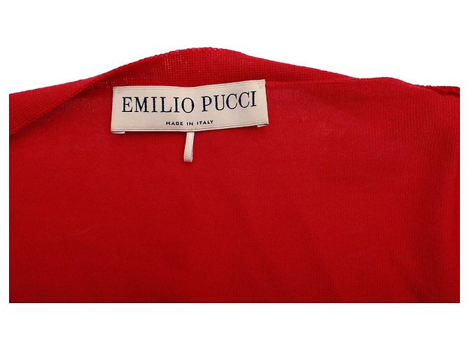 Emilio Pucci Strickjacke aus rotem Schurwollstrick und Spitze mit offener Vorderseite, Cardi, Größe L - Ansicht 4