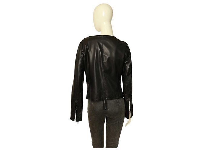 René Lezard Rene Lezard lambskin Ultra Soft Leather Collarless Jacket Size 36 hook eye Black - view 2