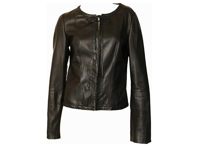 René Lezard Rene Lezard lambskin Ultra Soft Leather Collarless Jacket Size 36 hook eye Black - view 3