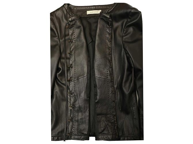 René Lezard Rene Lezard lambskin Ultra Soft Leather Collarless Jacket Size 36 hook eye Black - view 6