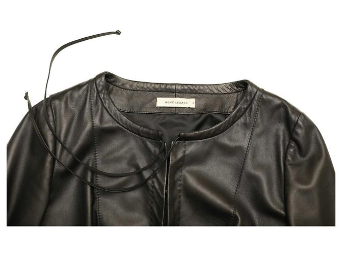 René Lezard Rene Lezard lambskin Ultra Soft Leather Collarless Jacket Size 36 hook eye Black - view 9