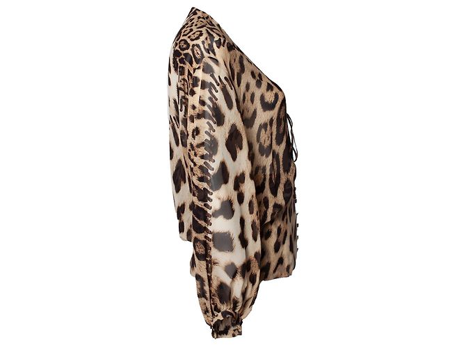 Roberto Cavalli, Top transparente con estampado de leopardo Castaño - vista 4