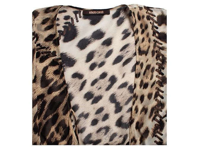Roberto Cavalli, Top transparente con estampado de leopardo Castaño - vista 6