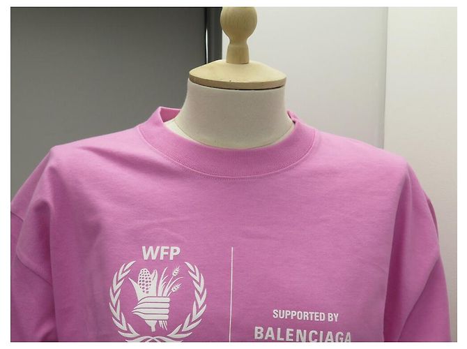 NUEVA CAMISETA DEL PROGRAMA MUNDIAL DE ALIMENTOS DE BALENCIAGA 612965 M 40 ALGODÓN OVERSIZE ROSA - vista 2