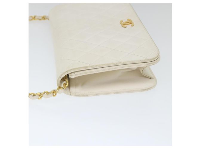 CHANEL Borsa a tracolla con catena Matelasse Pelle di agnello bianca CC Auth 57353 Bianco - vista 4