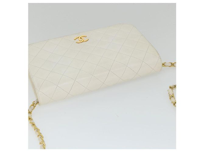 CHANEL Borsa a tracolla con catena Matelasse Pelle di agnello bianca CC Auth 57353 Bianco - vista 6